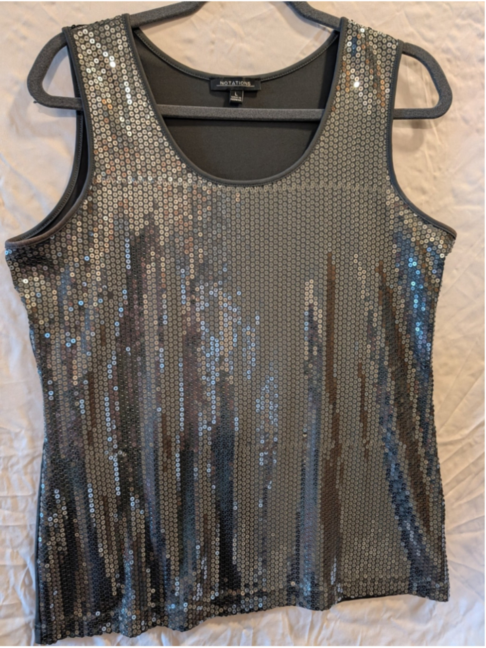Notations Silver Sequin Metallic Wide Strap Shimmer Tank Top Blouse Size Large